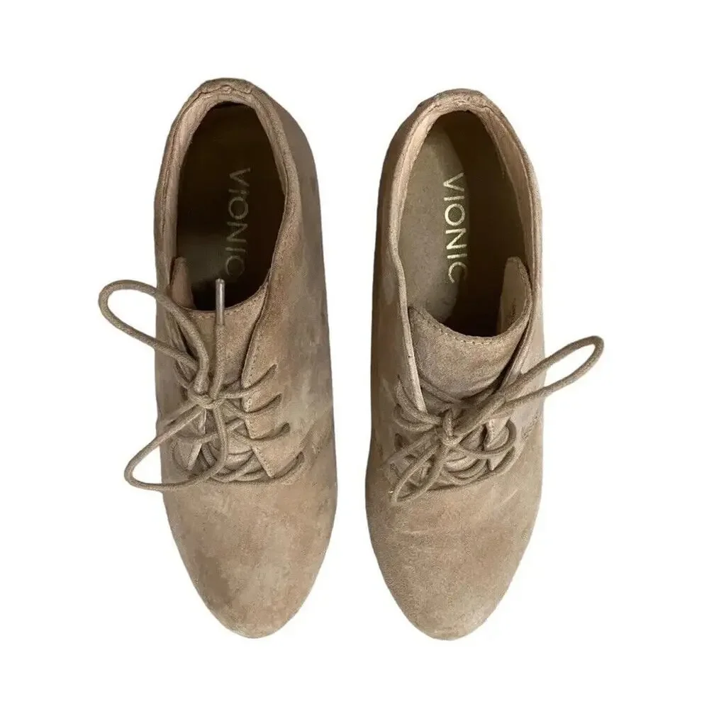 Vionic Elevated Becca Wedge Suede Weather-resistant Bootie Light Tan US 6.5